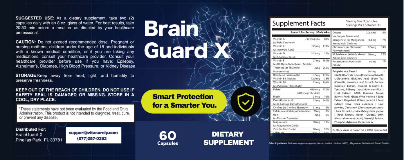 Brain Guard X supplement facts label